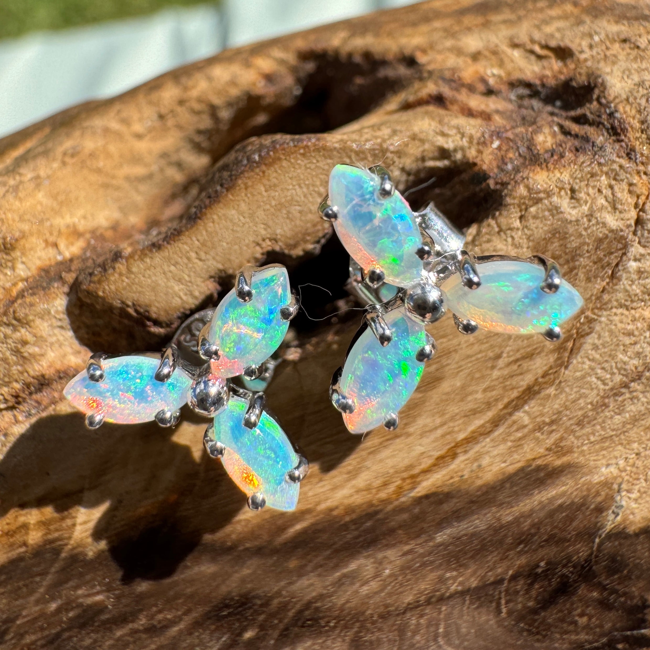 1ct Lightning Ridge Crystal Opal Stud Earrings ~ 'Burleigh Blues' | 925 Sterling Silver | Solid Australian Opal