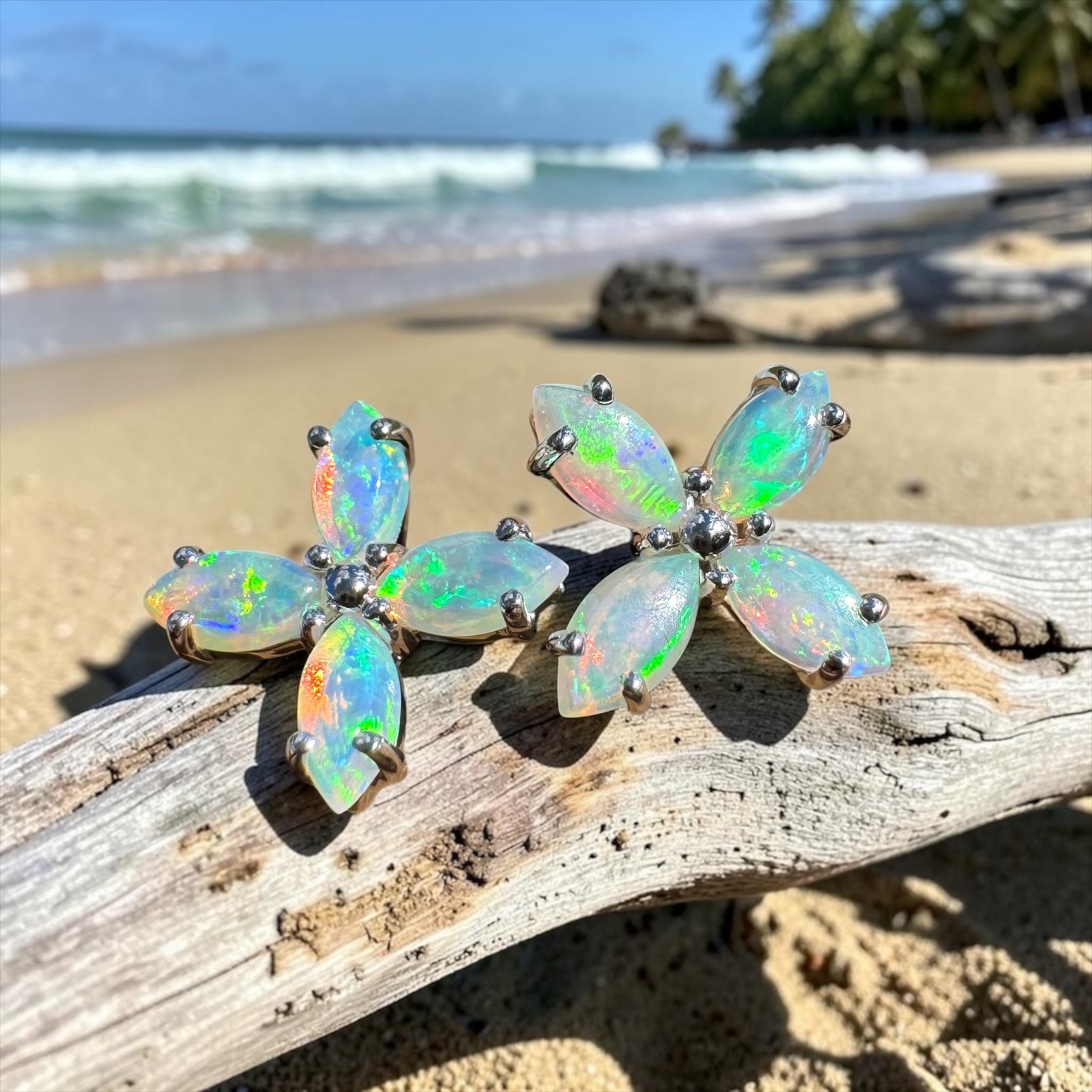 1.6ct Lightning Ridge Opal Stud Earrings ~ 'Port Stephens Shimmer' | 925 Sterling Silver | Solid Australian Opal