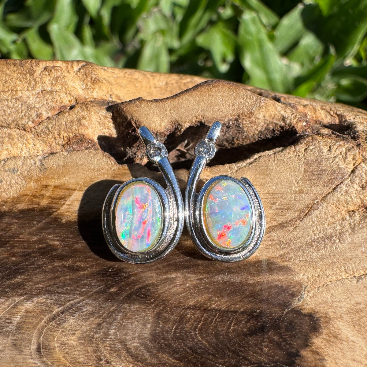 1ct Coober Pedy Opal Stud Earrings ~ 'Port Stephens Point' | 925 Sterling Silver | Solid Australian Opal