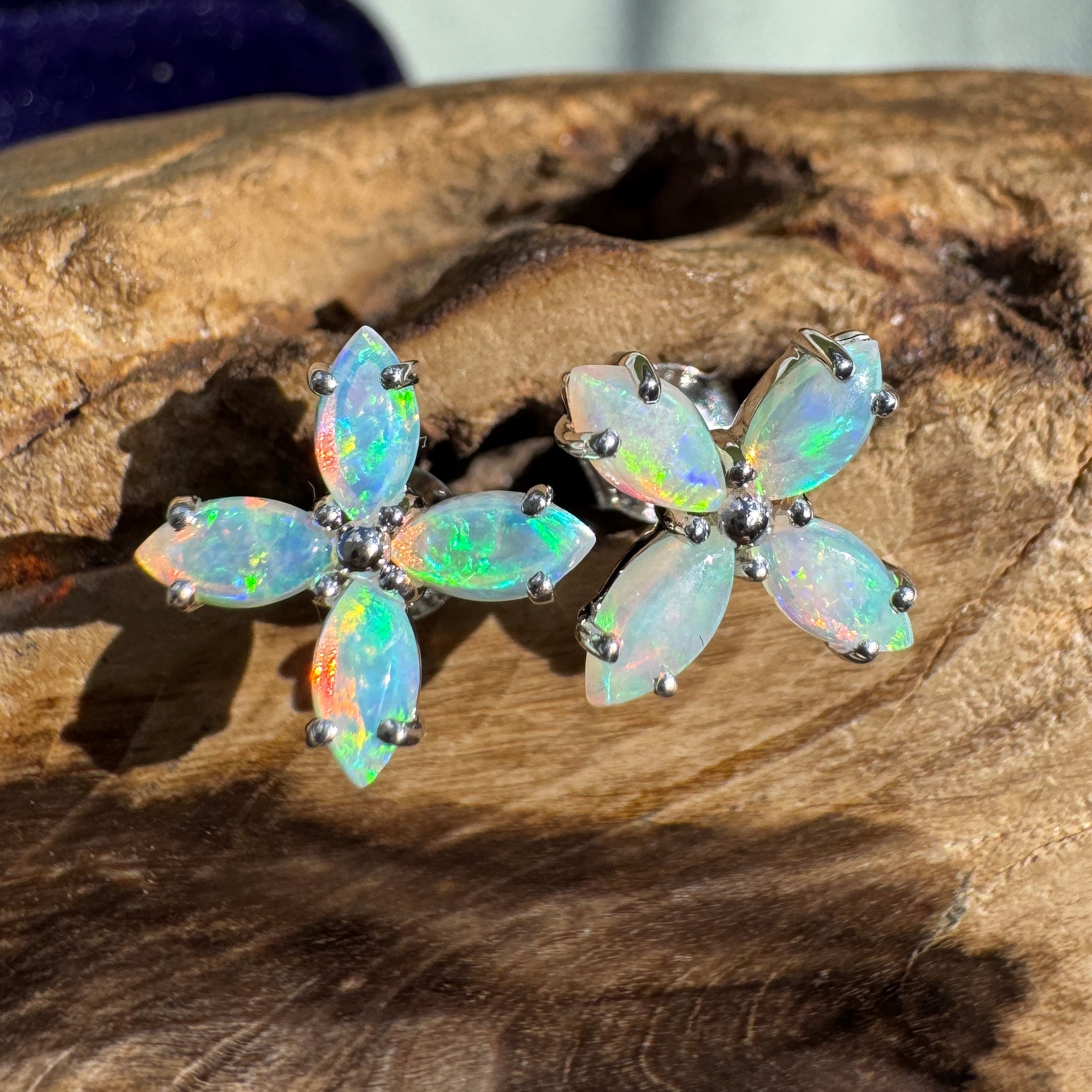 1.6ct Lightning Ridge Opal Stud Earrings ~ 'Port Stephens Shimmer' | 925 Sterling Silver | Solid Australian Opal