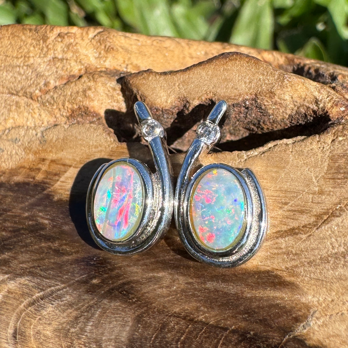 1ct Coober Pedy Opal Stud Earrings ~ 'Port Stephens Point' | 925 Sterling Silver | Solid Australian Opal