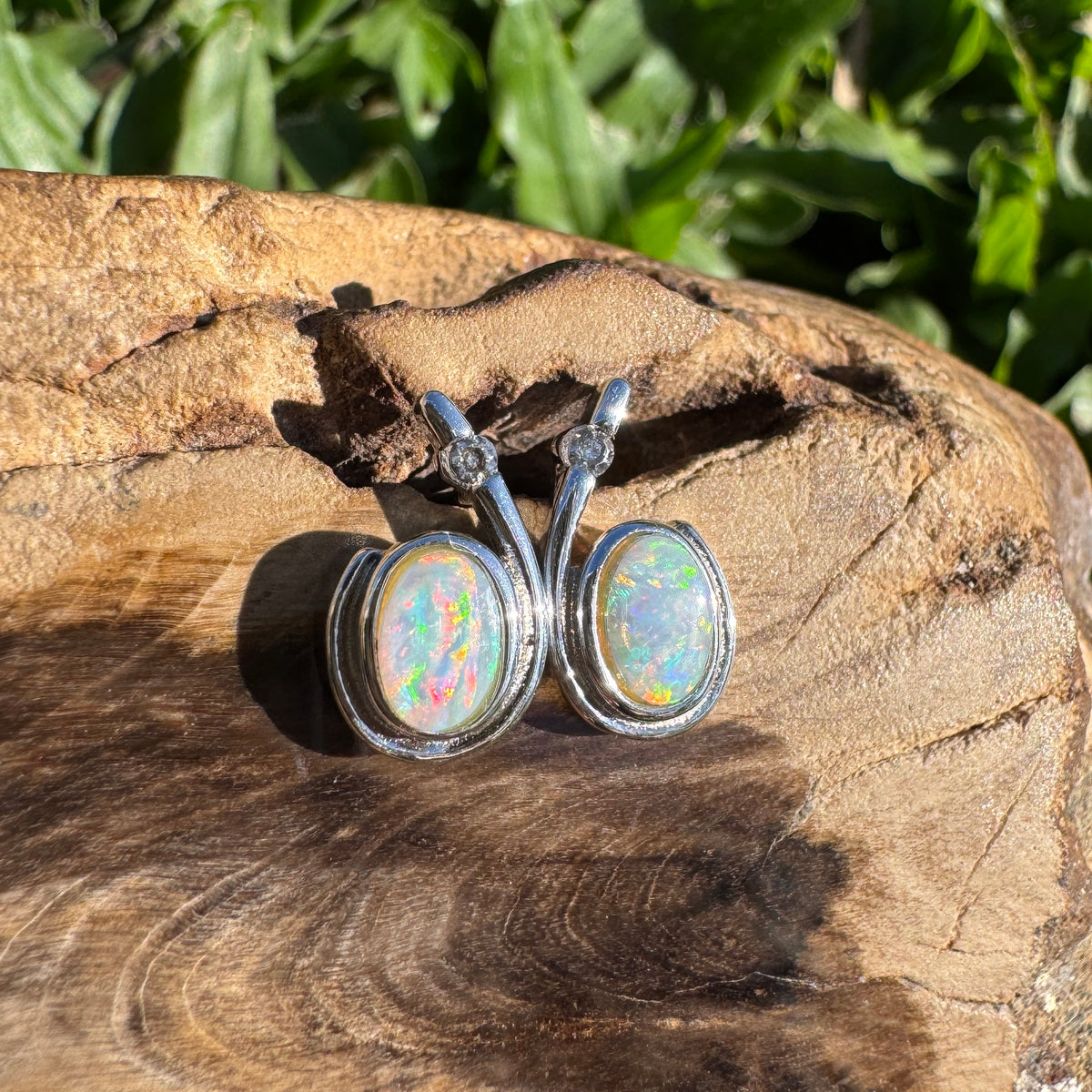 1ct Coober Pedy Opal Stud Earrings ~ 'Port Stephens Point' | 925 Sterling Silver | Solid Australian Opal