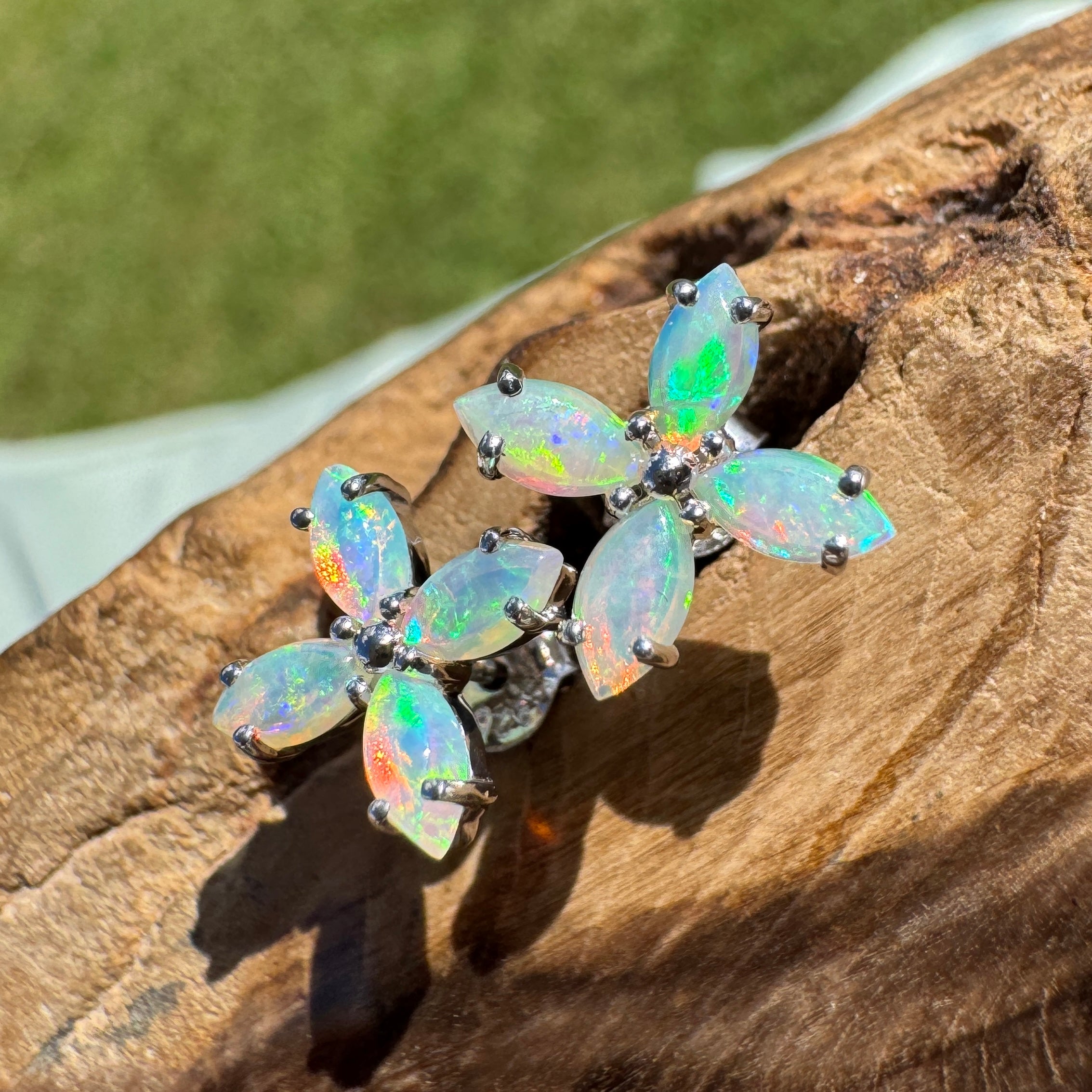 1.6ct Lightning Ridge Opal Stud Earrings ~ 'Port Stephens Shimmer' | 925 Sterling Silver | Solid Australian Opal
