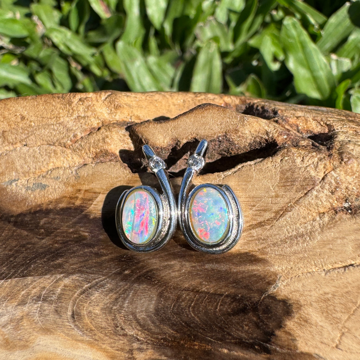 1ct Coober Pedy Opal Stud Earrings ~ 'Port Stephens Point' | 925 Sterling Silver | Solid Australian Opal
