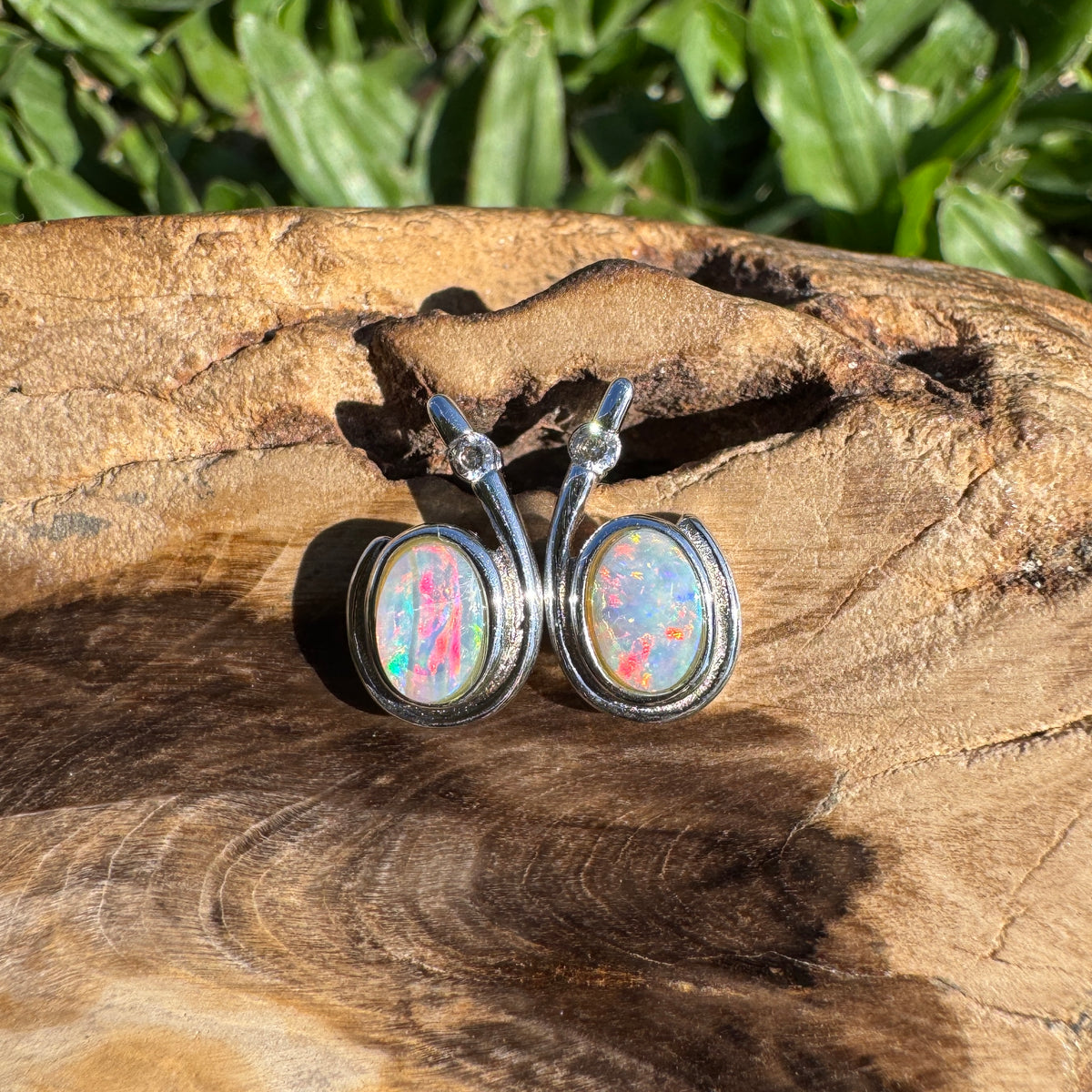 1ct Coober Pedy Opal Stud Earrings ~ 'Port Stephens Point' | 925 Sterling Silver | Solid Australian Opal