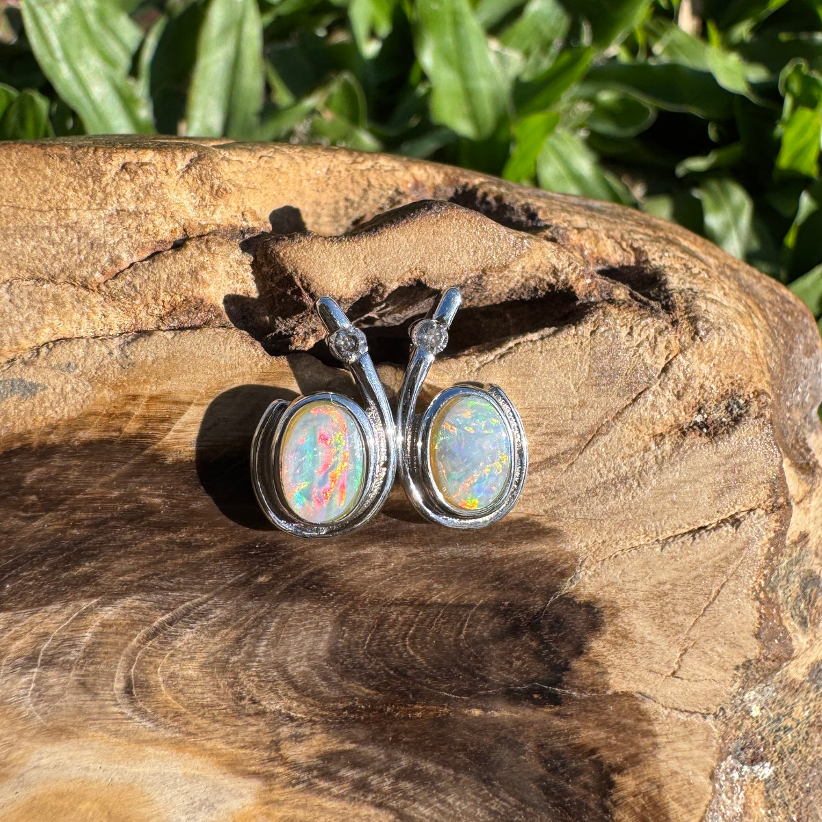 1ct Coober Pedy Opal Stud Earrings ~ 'Port Stephens Point' | 925 Sterling Silver | Solid Australian Opal