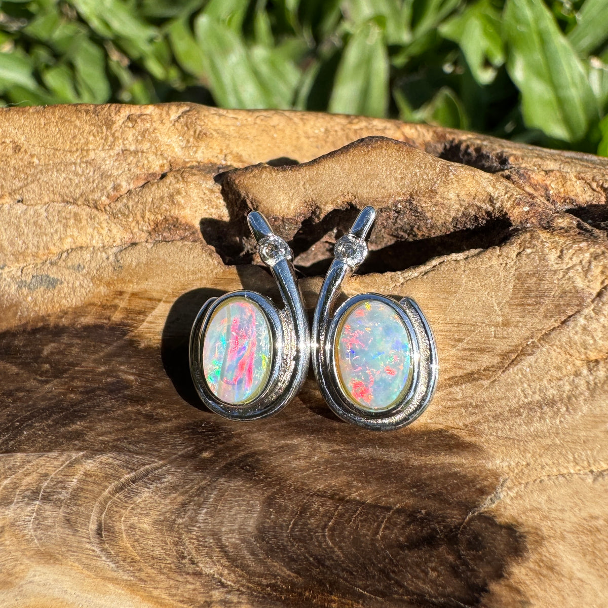 1ct Coober Pedy Opal Stud Earrings ~ 'Port Stephens Point' | 925 Sterling Silver | Solid Australian Opal