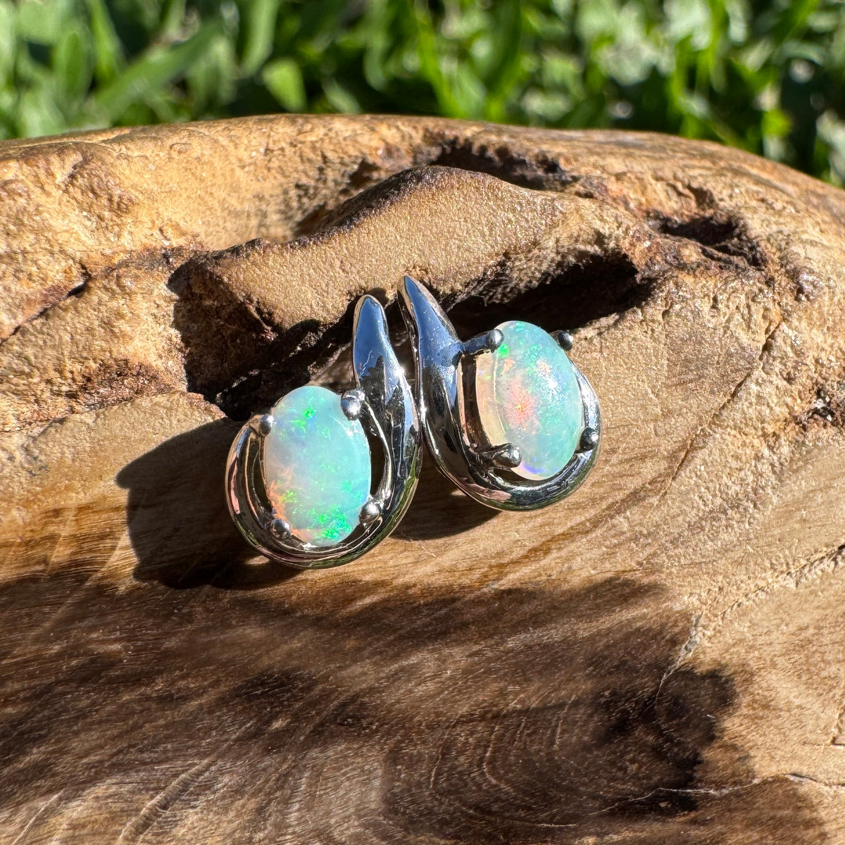 1ct Coober Pedy Opal Stud Earrings ~ 'Rapid Bay Glimmer' | 925 Sterling Silver | Solid Australian Opal