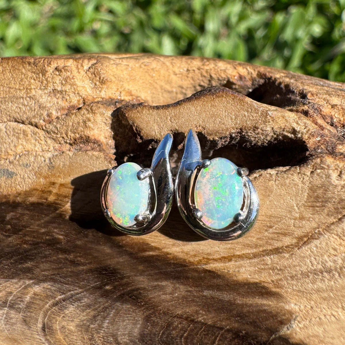 1ct Coober Pedy Opal Stud Earrings ~ 'Rapid Bay Glimmer' | 925 Sterling Silver | Solid Australian Opal
