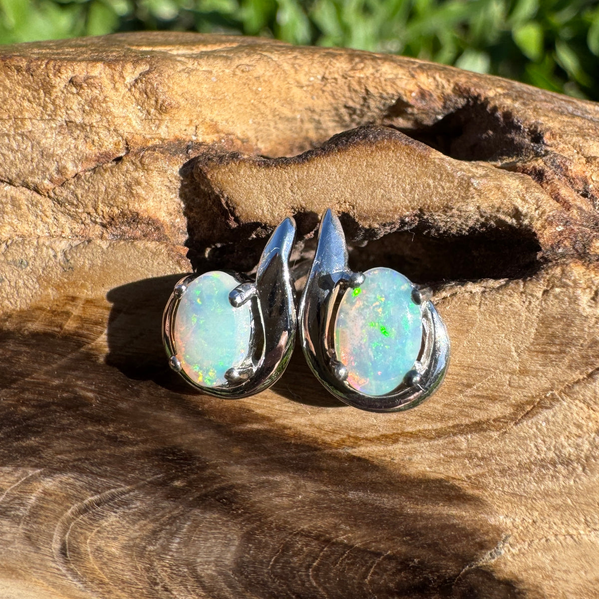 1ct Coober Pedy Opal Stud Earrings ~ 'Rapid Bay Glimmer' | 925 Sterling Silver | Solid Australian Opal