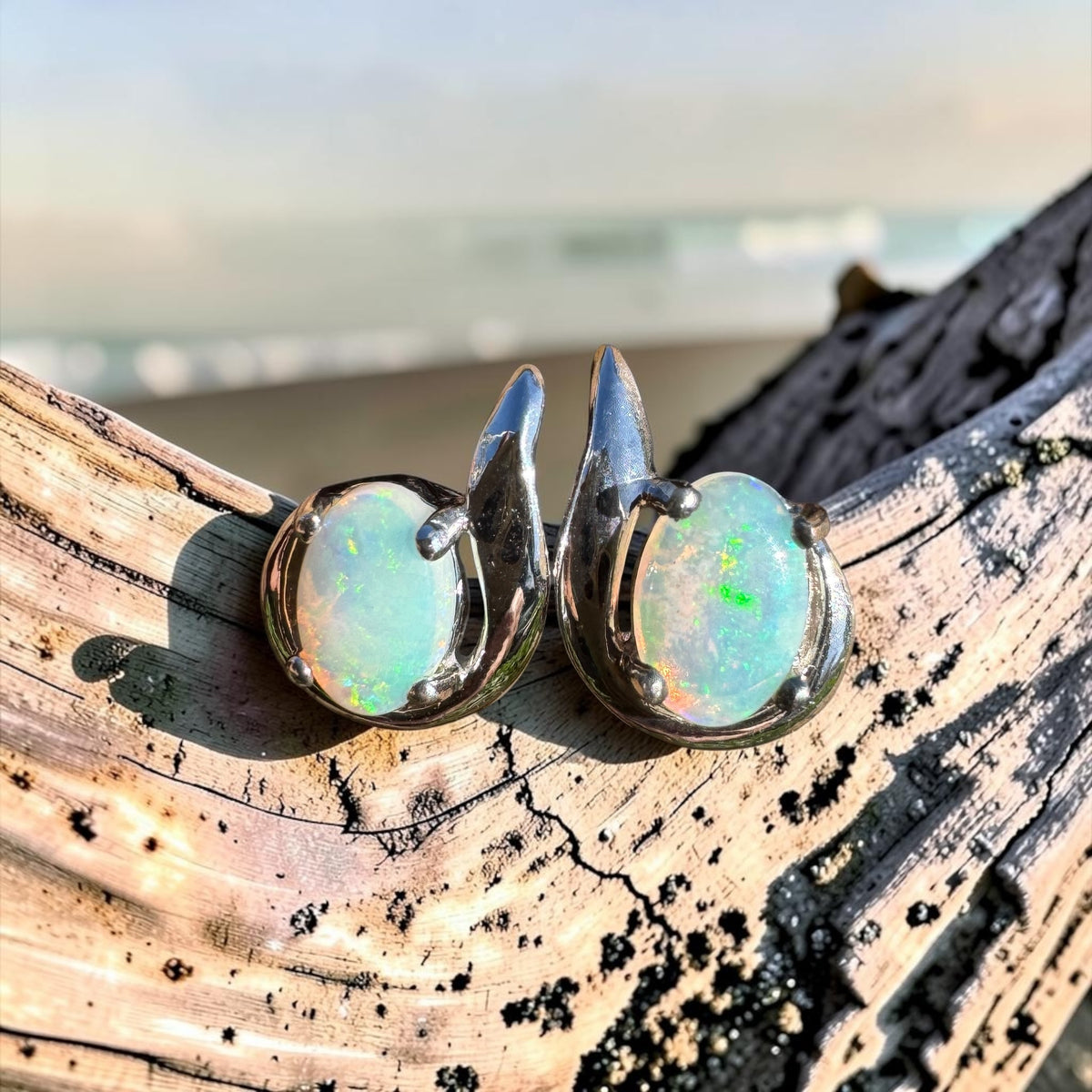 1ct Coober Pedy Opal Stud Earrings ~ 'Rapid Bay Glimmer' | 925 Sterling Silver | Solid Australian Opal