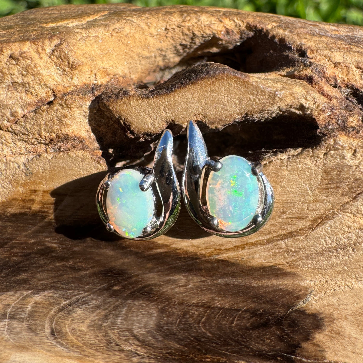 1ct Coober Pedy Opal Stud Earrings ~ 'Rapid Bay Glimmer' | 925 Sterling Silver | Solid Australian Opal