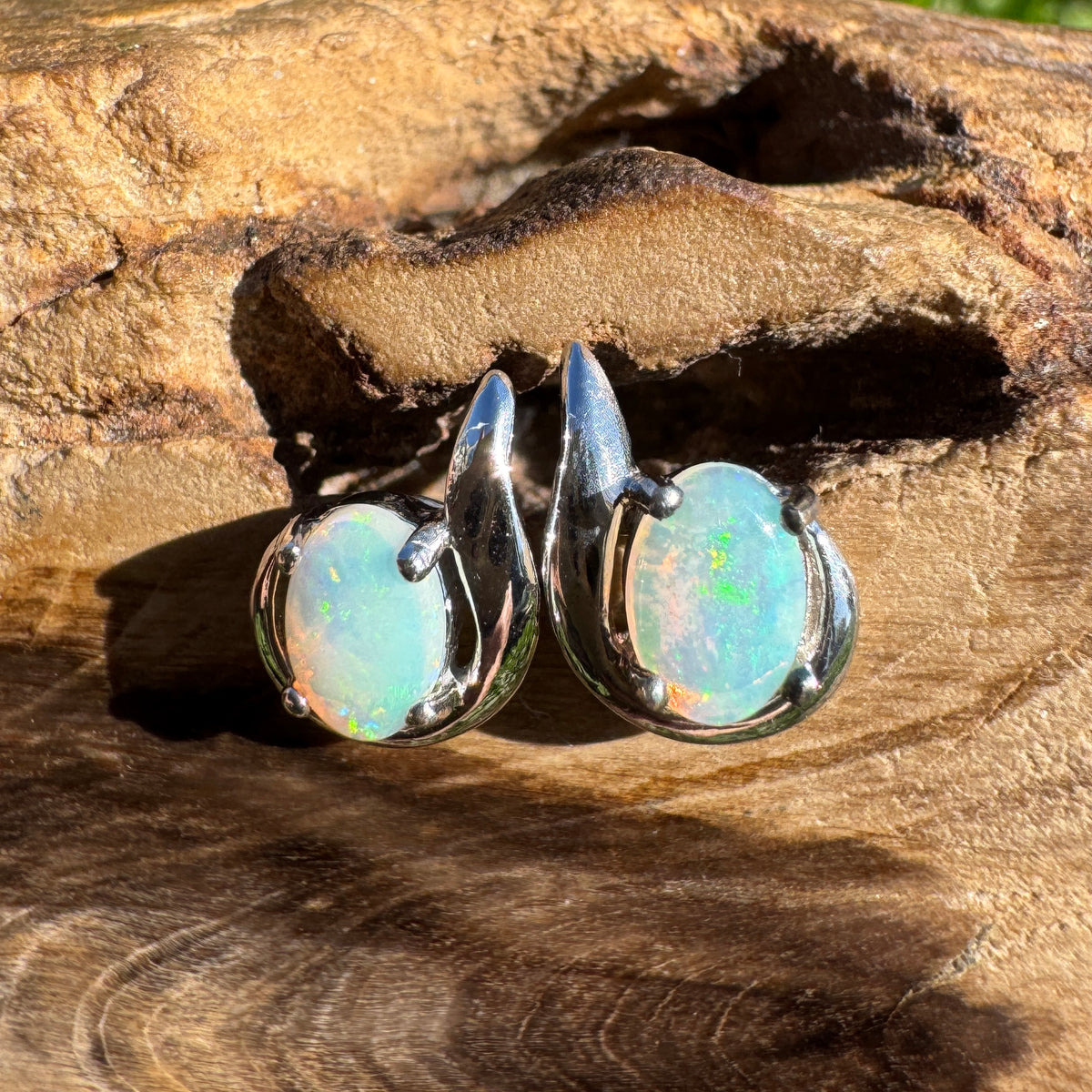 1ct Coober Pedy Opal Stud Earrings ~ 'Rapid Bay Glimmer' | 925 Sterling Silver | Solid Australian Opal