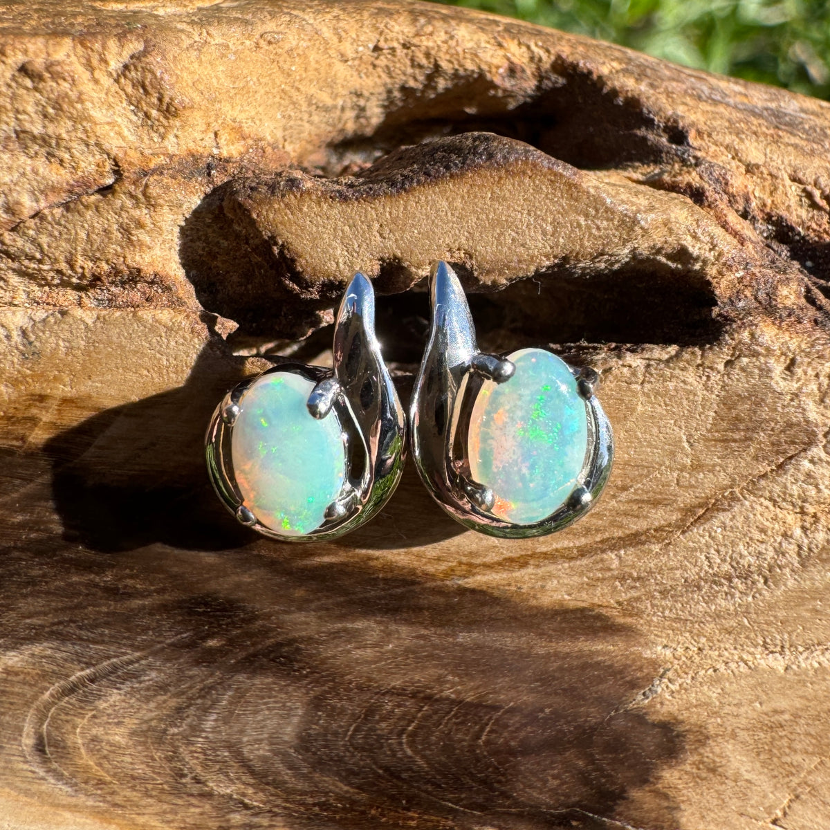1ct Coober Pedy Opal Stud Earrings ~ 'Rapid Bay Glimmer' | 925 Sterling Silver | Solid Australian Opal