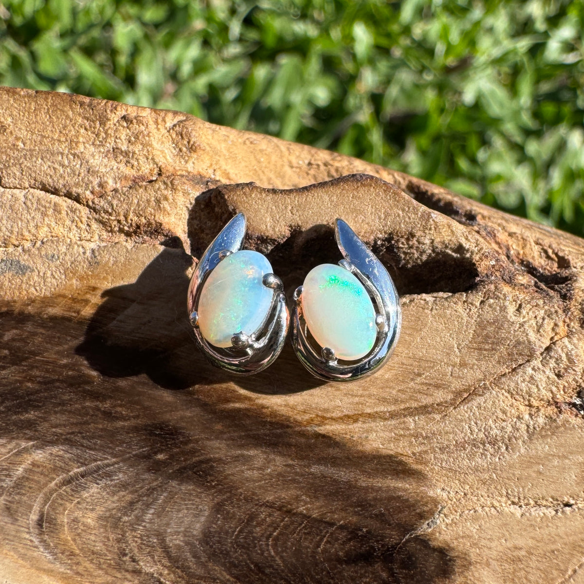1ct Coober Pedy Opal Stud Earrings ~ 'Mandurah Blues' | 925 Sterling Silver | Solid Australian Opal