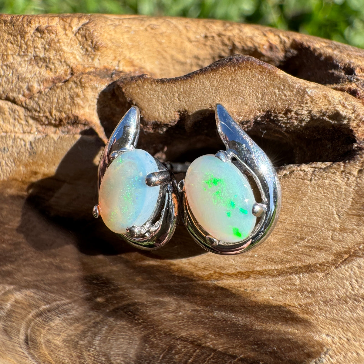 1ct Coober Pedy Opal Stud Earrings ~ 'Mandurah Blues' | 925 Sterling Silver | Solid Australian Opal