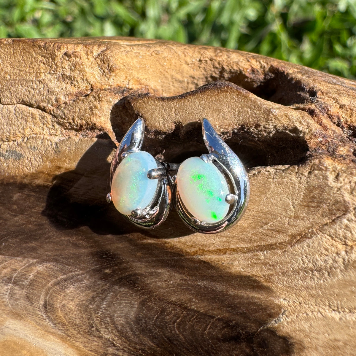 1ct Coober Pedy Opal Stud Earrings ~ 'Mandurah Blues' | 925 Sterling Silver | Solid Australian Opal