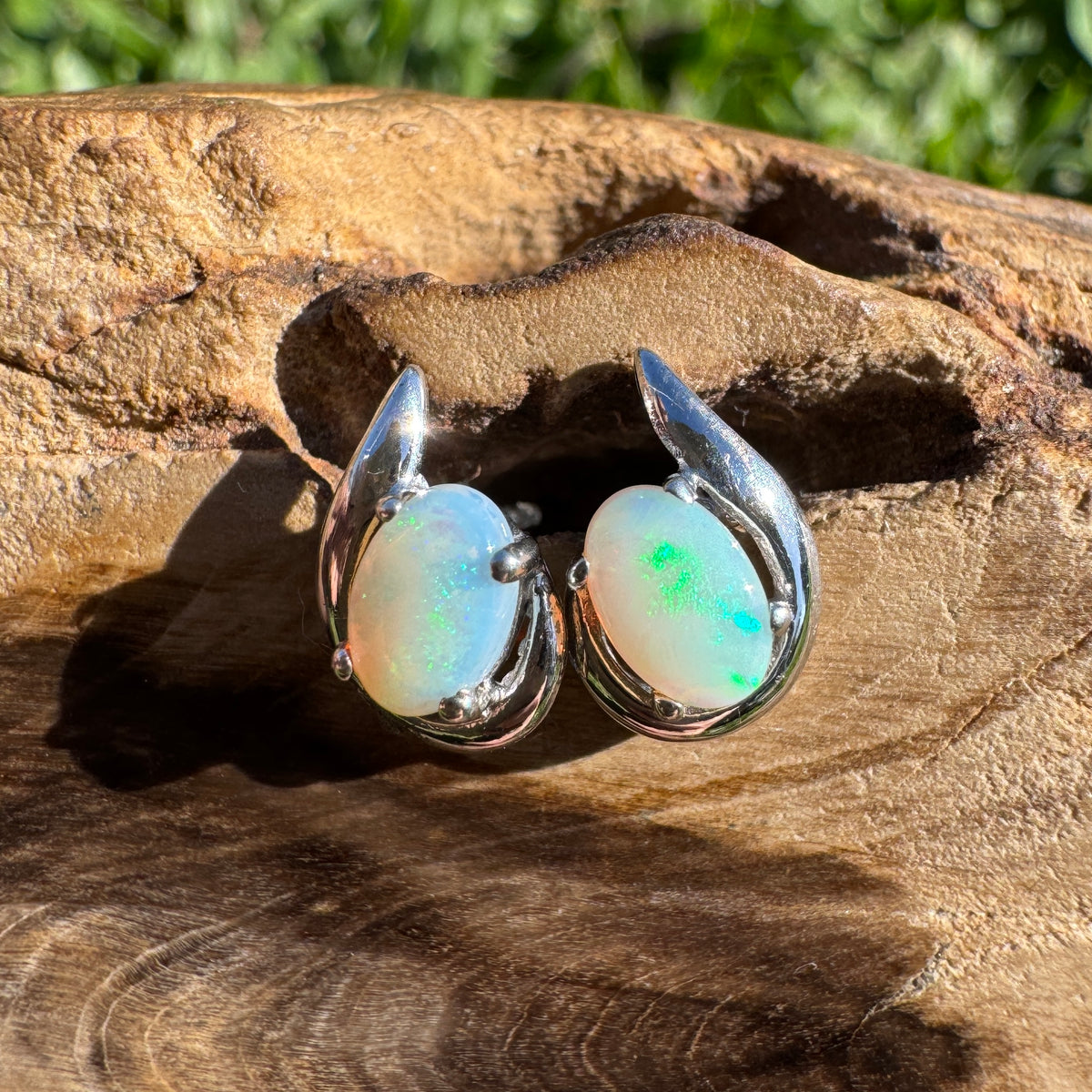 1ct Coober Pedy Opal Stud Earrings ~ 'Mandurah Blues' | 925 Sterling Silver | Solid Australian Opal