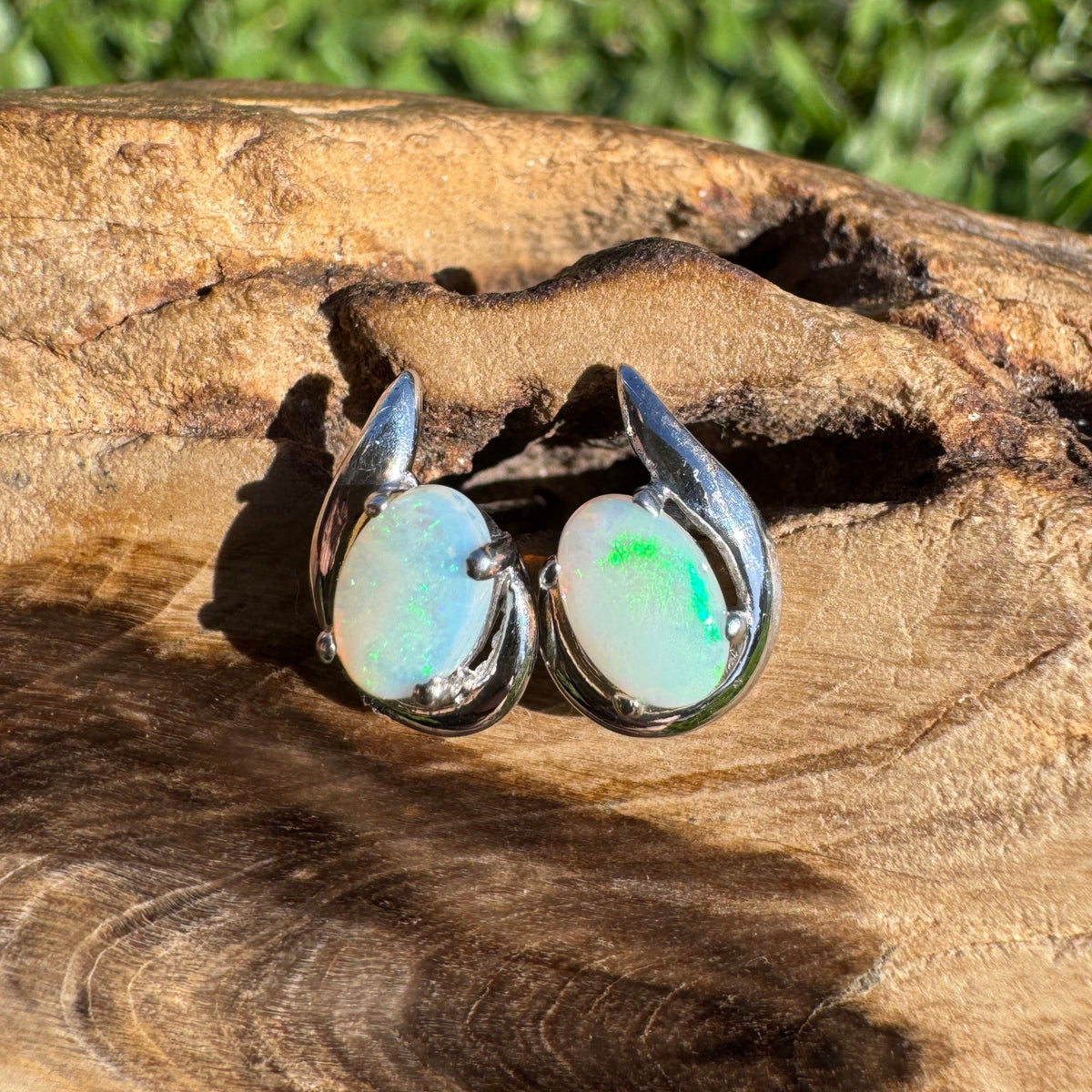 1ct Coober Pedy Opal Stud Earrings ~ 'Mandurah Blues' | 925 Sterling Silver | Solid Australian Opal
