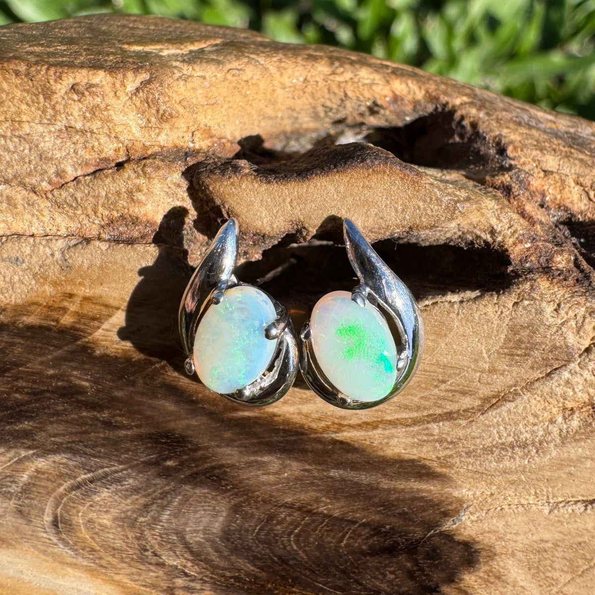 1ct Coober Pedy Opal Stud Earrings ~ 'Mandurah Blues' | 925 Sterling Silver | Solid Australian Opal