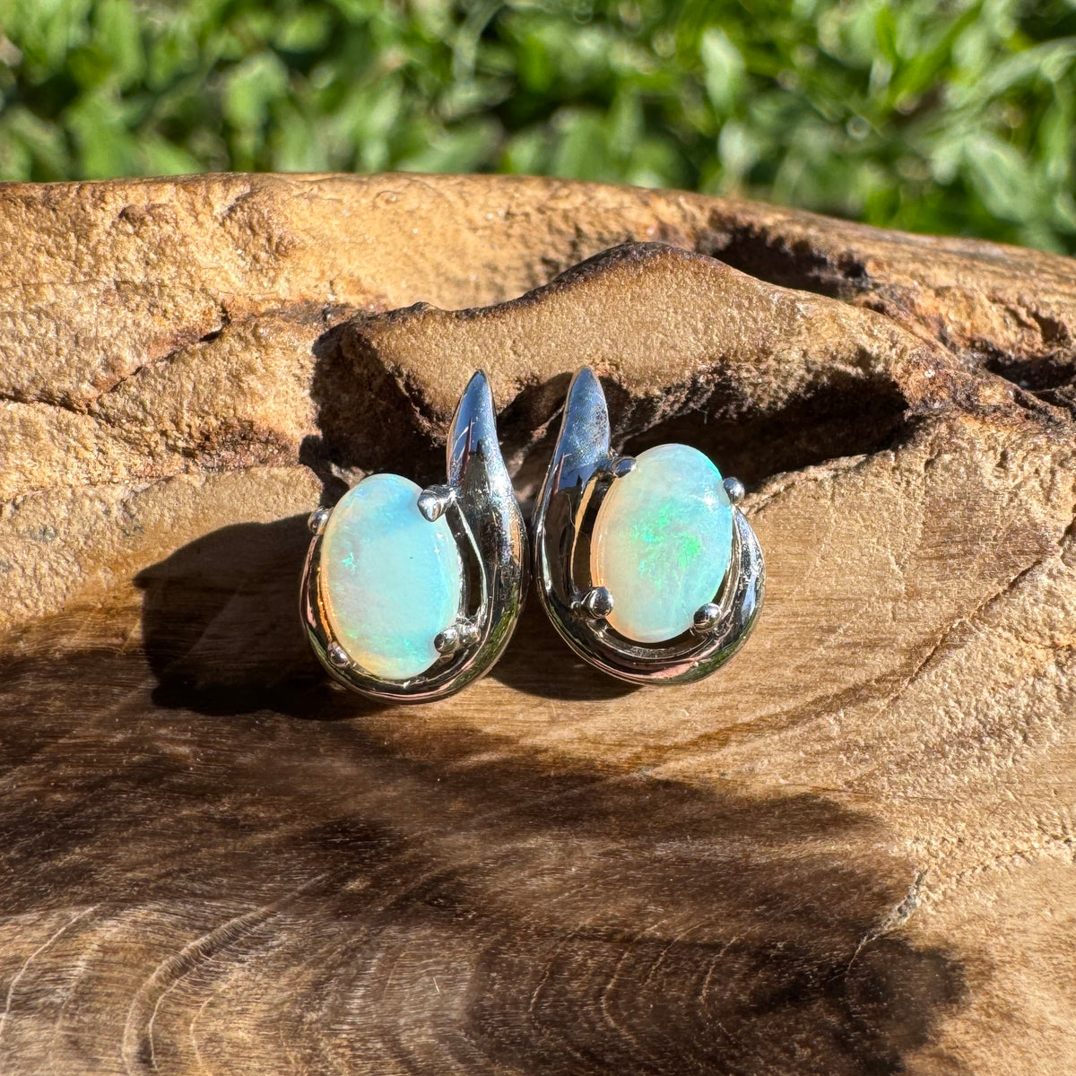 1ct Coober Pedy Opal Stud Earrings ~ 'Sorrento Blues' | 925 Sterling Silver | Solid Australian Opal