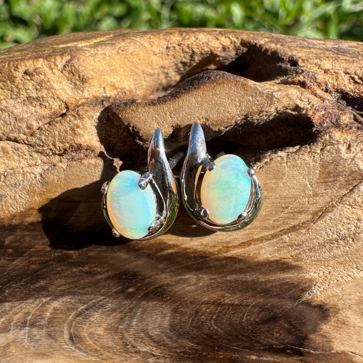 1ct Coober Pedy Opal Stud Earrings ~ 'Sorrento Blues' | 925 Sterling Silver | Solid Australian Opal