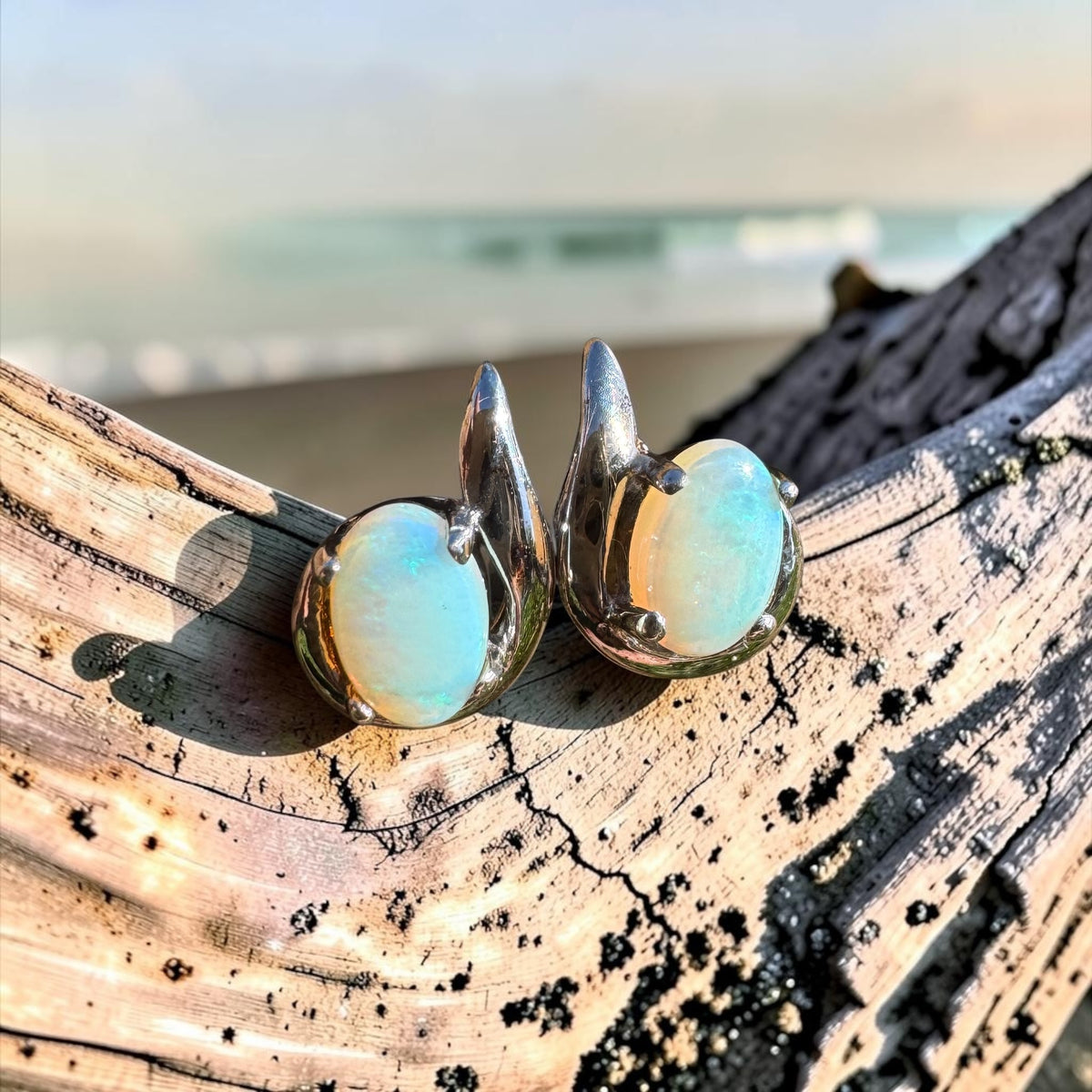1ct Coober Pedy Opal Stud Earrings ~ 'Sorrento Blues' | 925 Sterling Silver | Solid Australian Opal