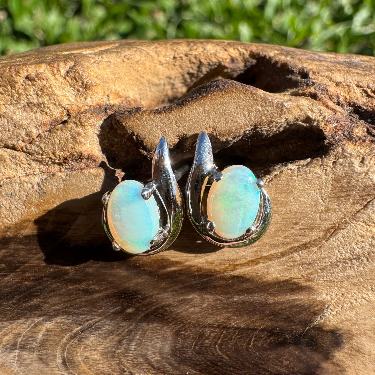 1ct Coober Pedy Opal Stud Earrings ~ 'Sorrento Blues' | 925 Sterling Silver | Solid Australian Opal