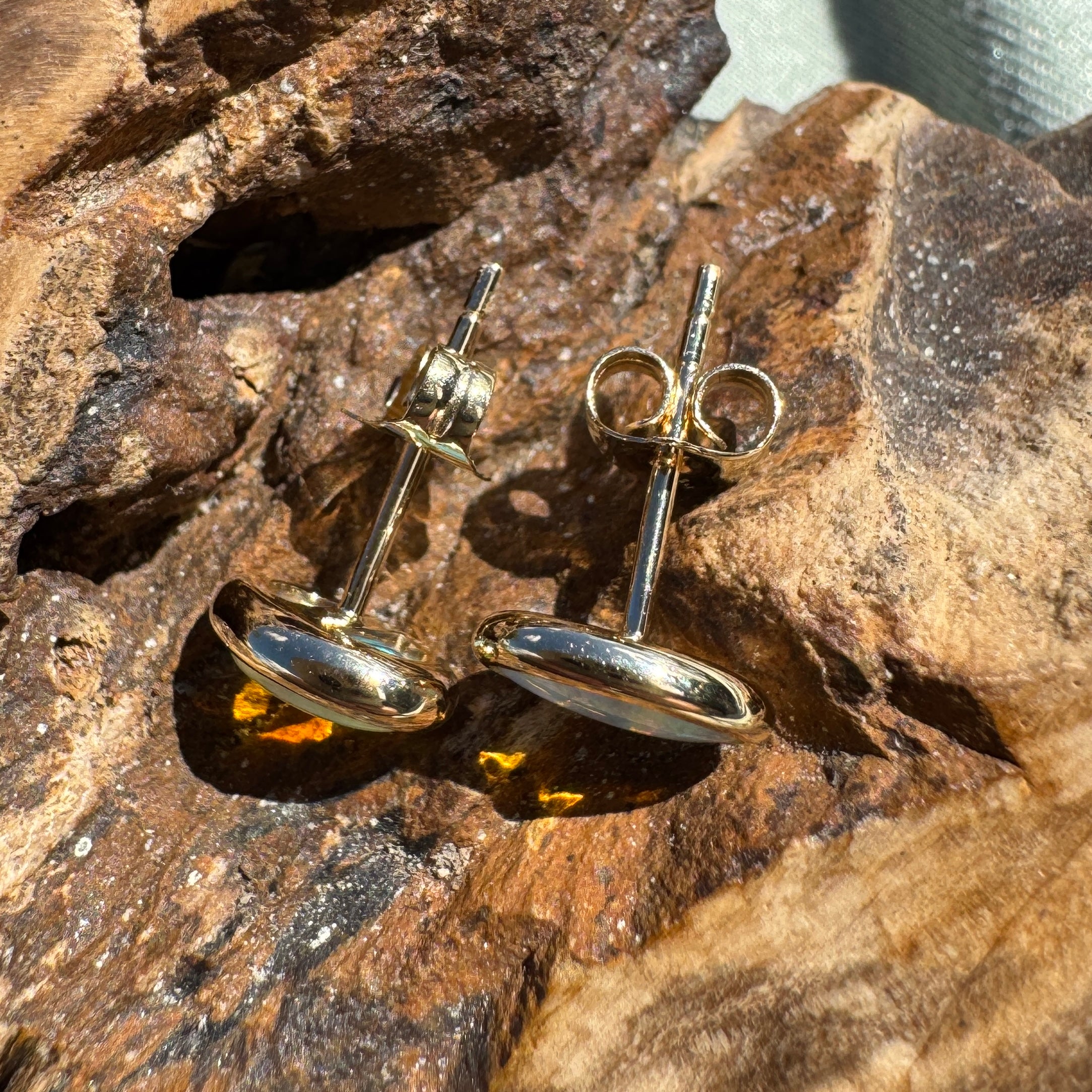 1ct Lightning Ridge Opal Stud Earrings ~ 'Freycinet Light' | 14ct Yellow Gold | Solid Australian Opal