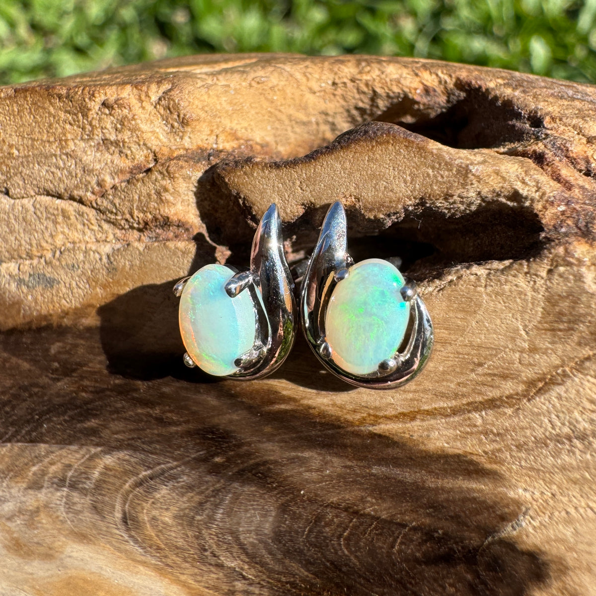 1ct Coober Pedy Opal Stud Earrings ~ 'Sorrento Blues' | 925 Sterling Silver | Solid Australian Opal