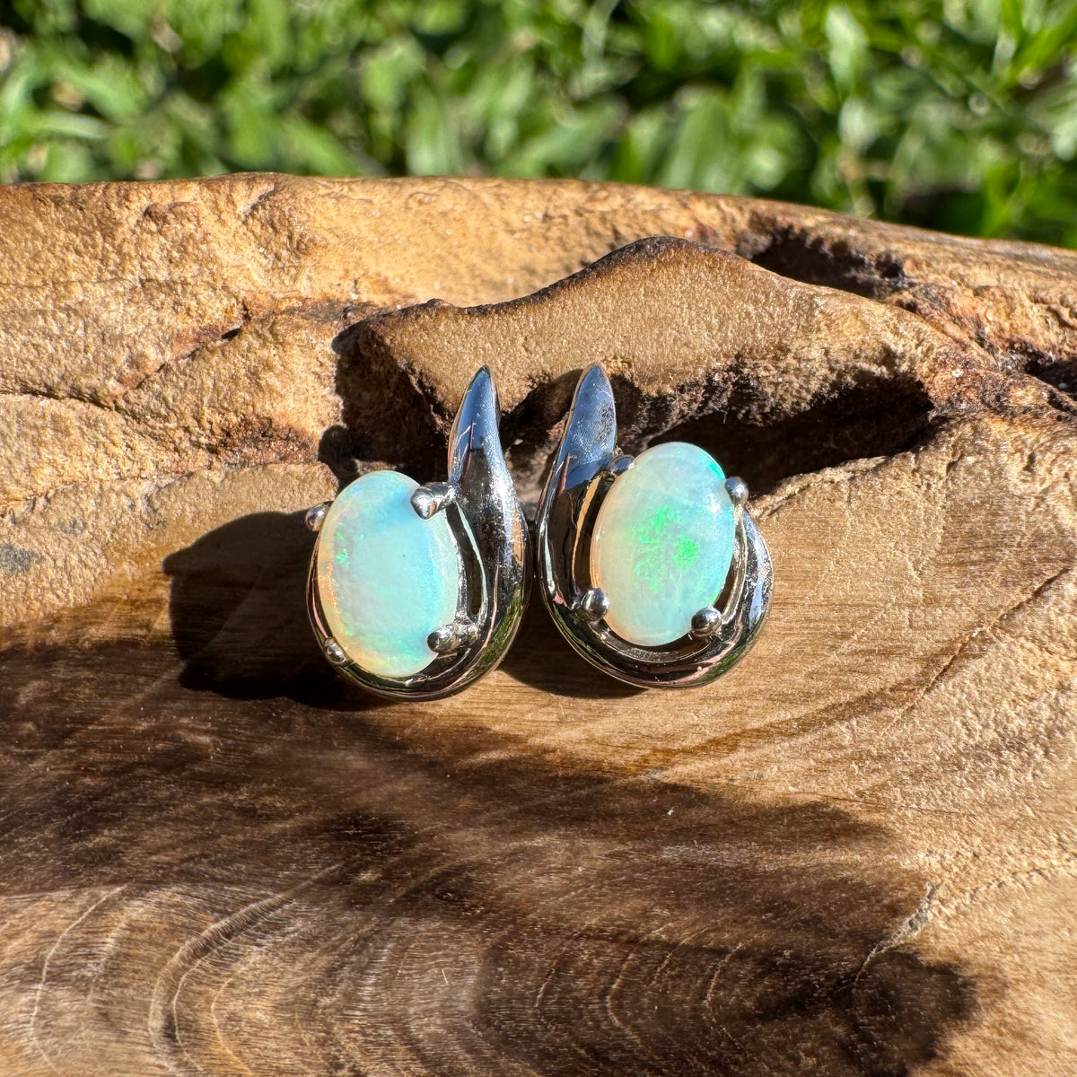 1ct Coober Pedy Opal Stud Earrings ~ 'Sorrento Blues' | 925 Sterling Silver | Solid Australian Opal