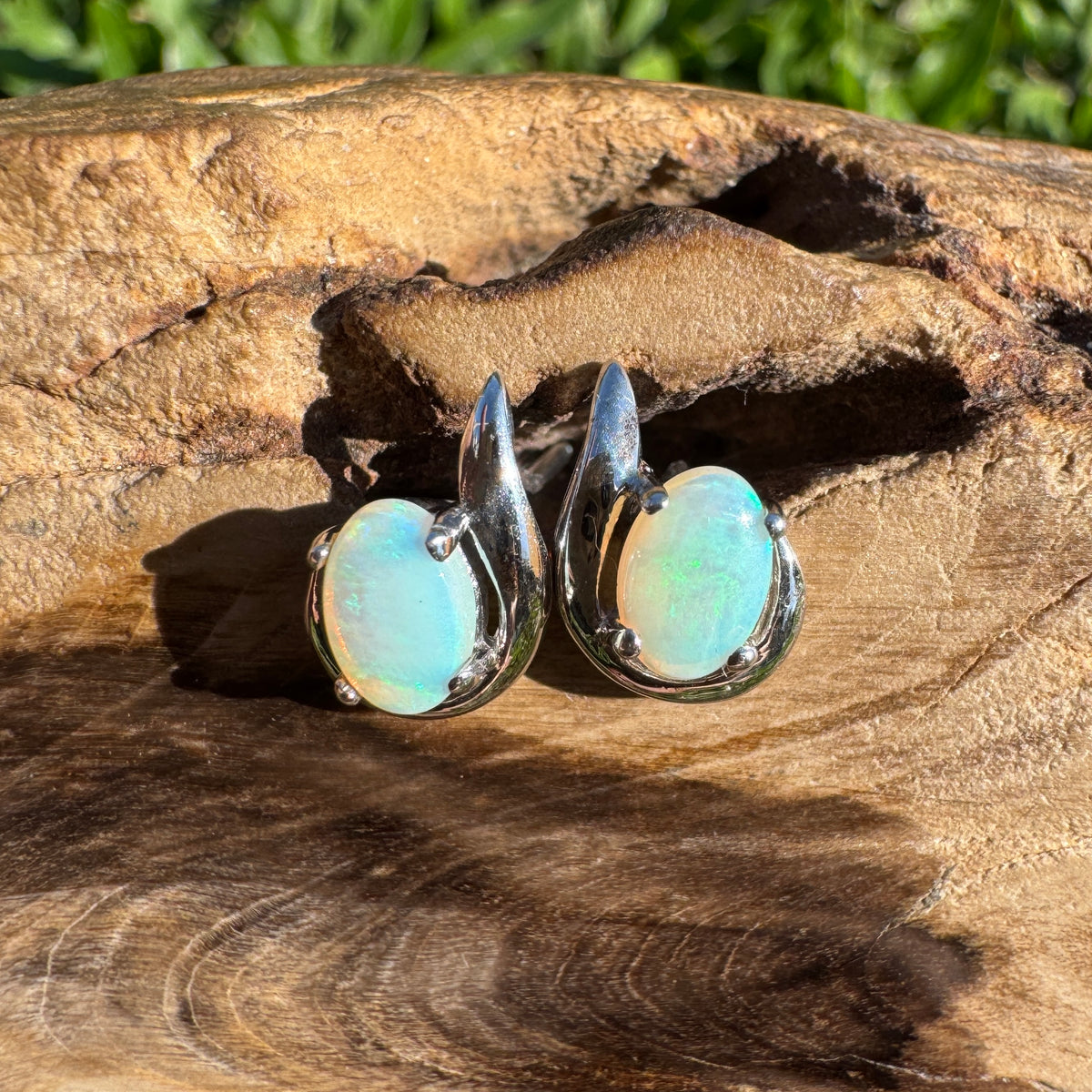 1ct Coober Pedy Opal Stud Earrings ~ 'Sorrento Blues' | 925 Sterling Silver | Solid Australian Opal