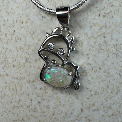 'Pastoral Charm' ~ Handcrafted 0.4ct Solid Lightning Ridge Opal and Cubic Zirconia Sterling Silver Cow Pendant