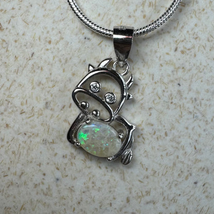 'Pastoral Charm' ~ Handcrafted 0.4ct Solid Lightning Ridge Opal and Cubic Zirconia Sterling Silver Cow Pendant