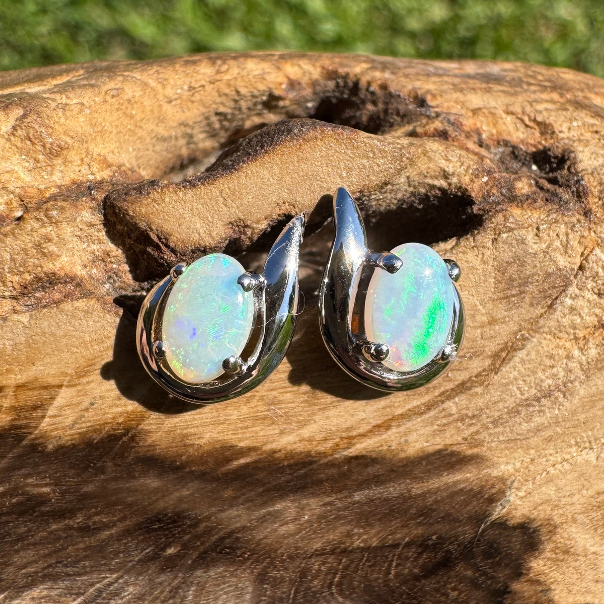 0.9ct Coober Pedy Opal Stud Earrings ~ 'Agnes Water Blues' | 925 Sterling Silver | Solid Australian Opal
