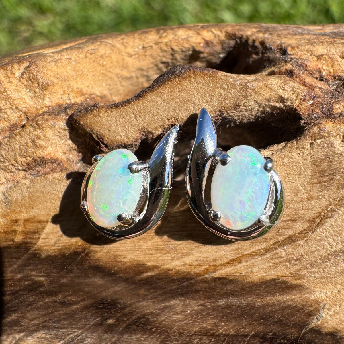 0.9ct Coober Pedy Opal Stud Earrings ~ 'Agnes Water Blues' | 925 Sterling Silver | Solid Australian Opal