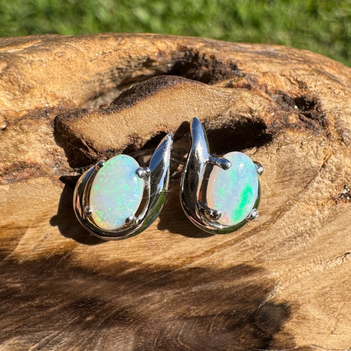 0.9ct Coober Pedy Opal Stud Earrings ~ 'Agnes Water Blues' | 925 Sterling Silver | Solid Australian Opal