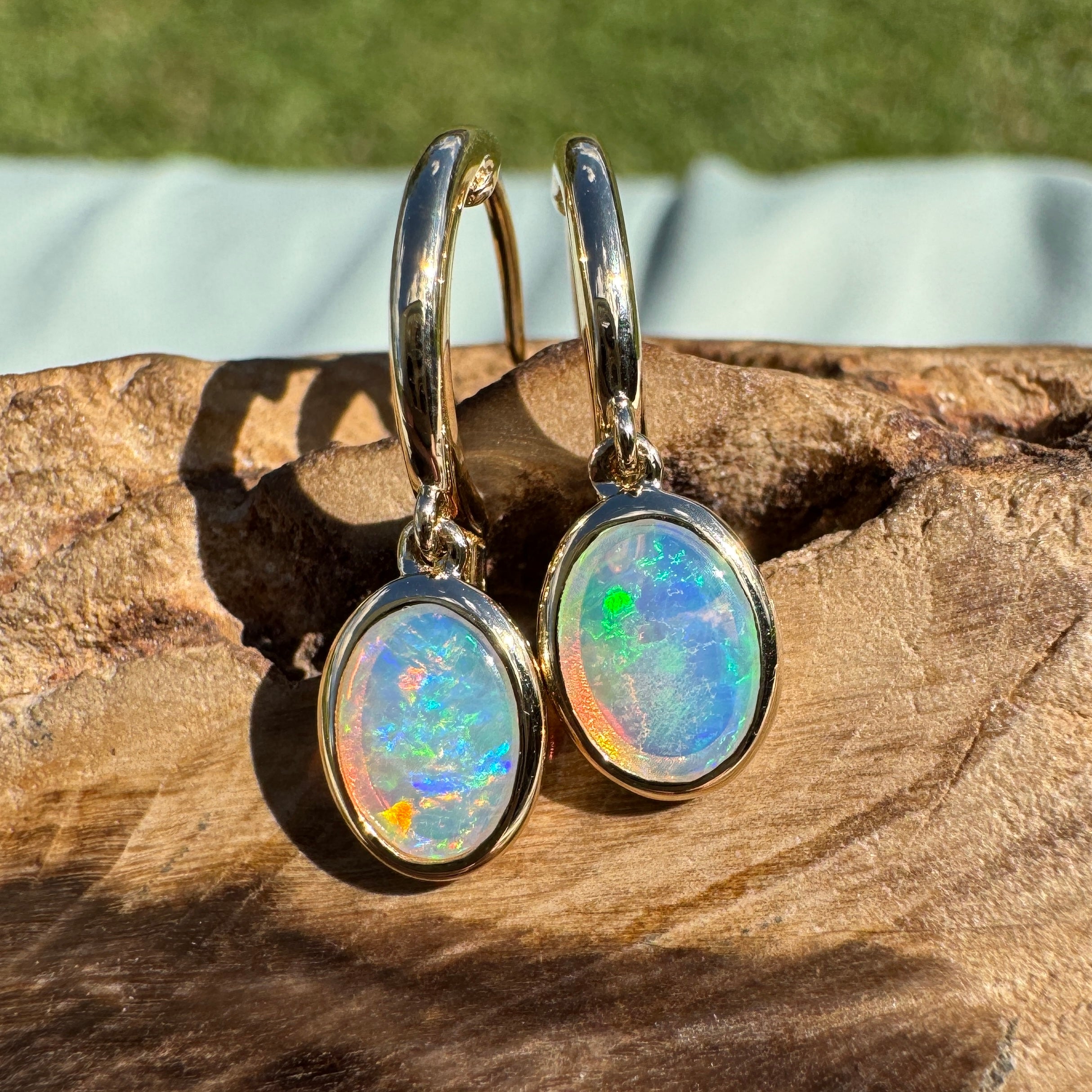 1ct Lightning Ridge Opal Stud Drop Earrings ~ 'Turquoise Bay Drop' | 14ct Yellow Gold | Solid Australian Opal
