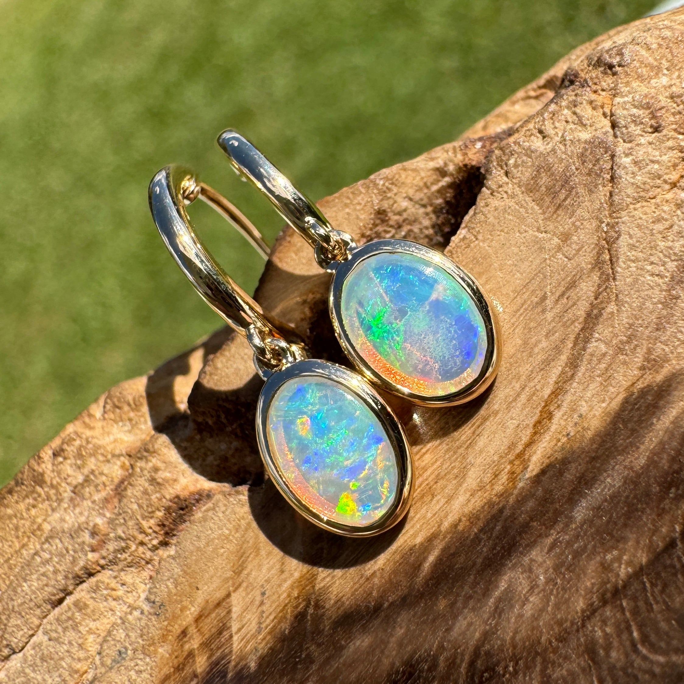 1ct Lightning Ridge Opal Stud Drop Earrings ~ 'Turquoise Bay Drop' | 14ct Yellow Gold | Solid Australian Opal