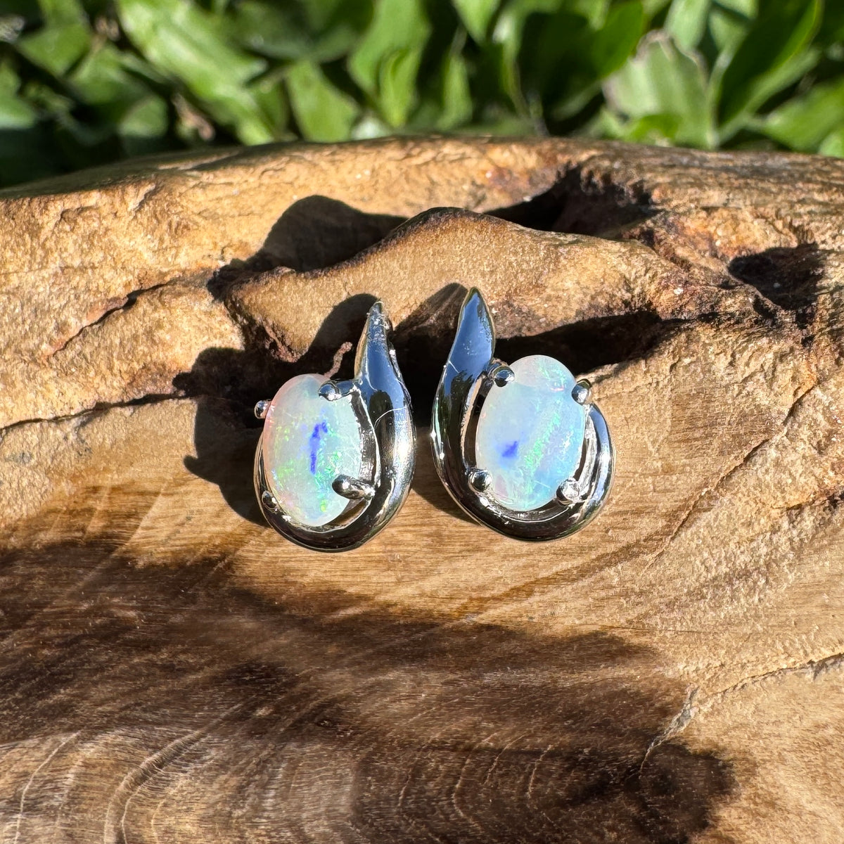 0.9ct Coober Pedy Opal Stud Earrings ~ 'Agnes Water Blues' | 925 Sterling Silver | Solid Australian Opal