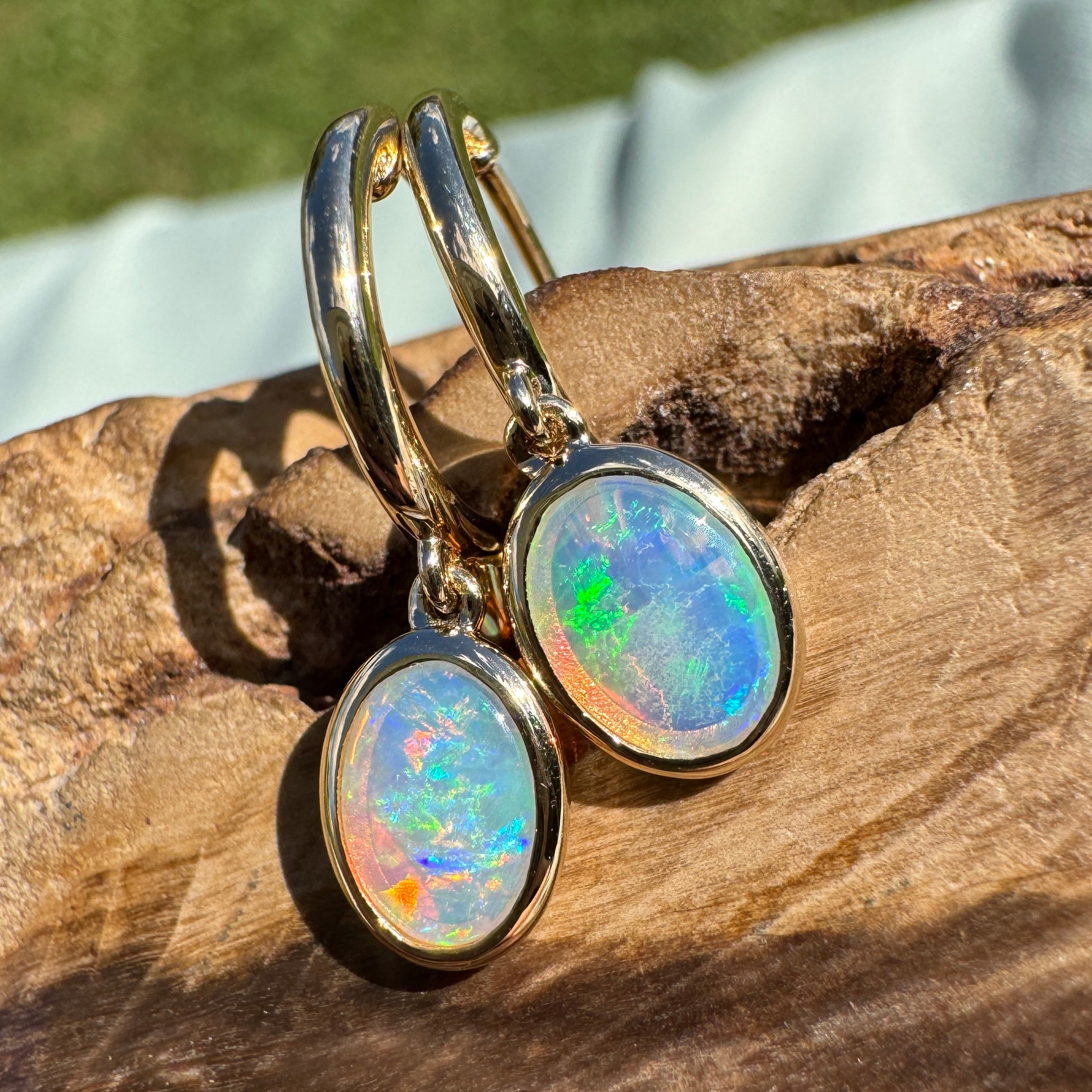 1ct Lightning Ridge Opal Stud Drop Earrings ~ 'Turquoise Bay Drop' | 14ct Yellow Gold | Solid Australian Opal