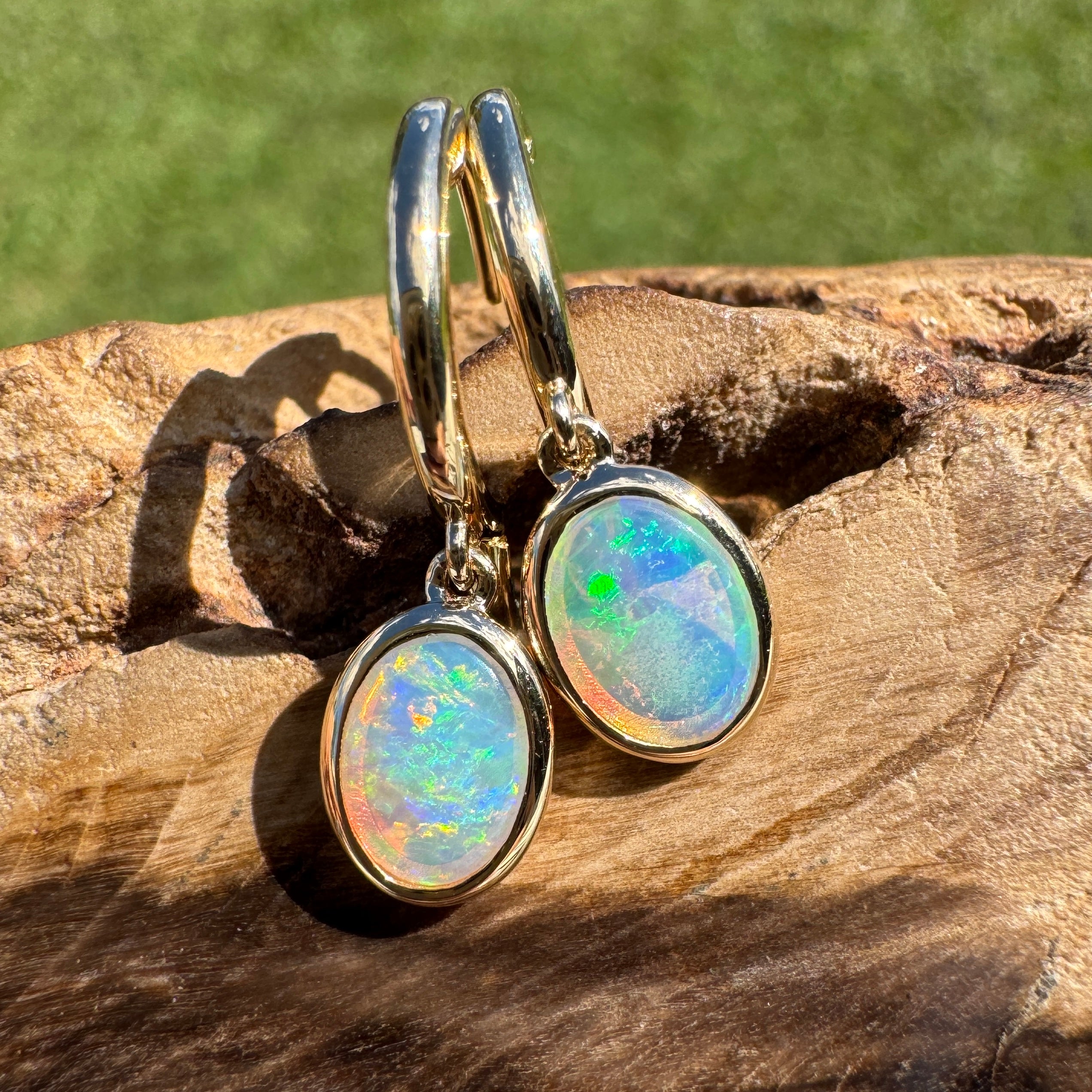1ct Lightning Ridge Opal Stud Drop Earrings ~ 'Turquoise Bay Drop' | 14ct Yellow Gold | Solid Australian Opal