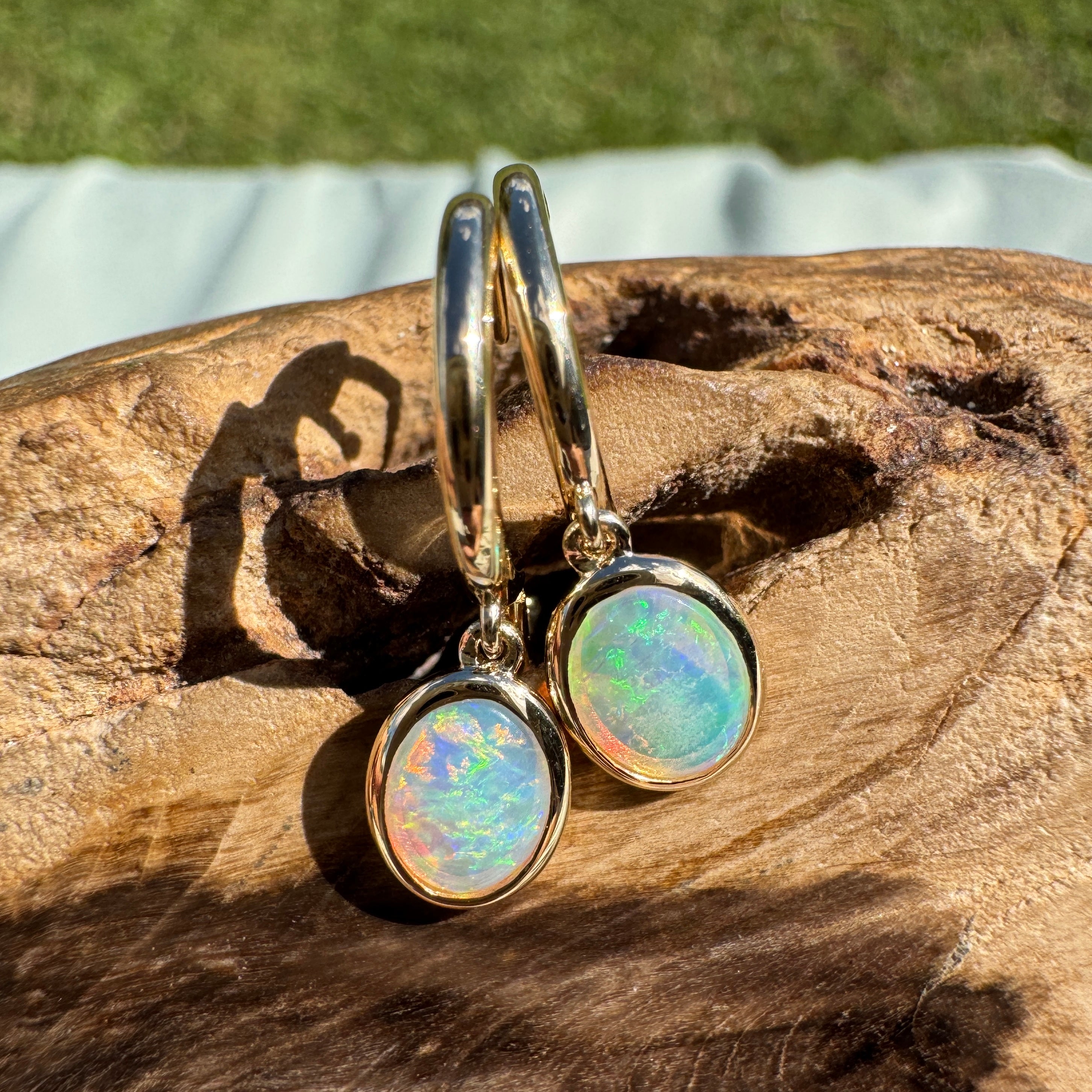 1ct Lightning Ridge Opal Stud Drop Earrings ~ 'Turquoise Bay Drop' | 14ct Yellow Gold | Solid Australian Opal