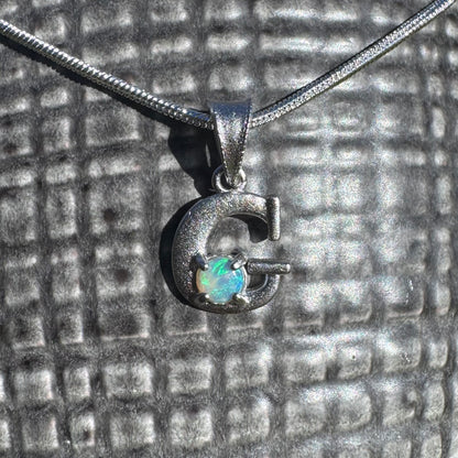 'Gleaming Grace' ~ Handcrafted 0.2ct Solid Lightning Ridge Opal Sterling Silver 'G' Pendant Necklace