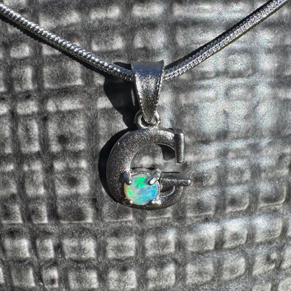 'Gleaming Grace' ~ Handcrafted 0.2ct Solid Lightning Ridge Opal Sterling Silver 'G' Pendant Necklace