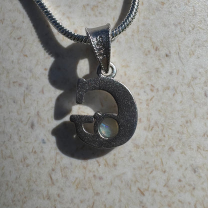 'Gleaming Grace' ~ Handcrafted 0.2ct Solid Lightning Ridge Opal Sterling Silver 'G' Pendant Necklace