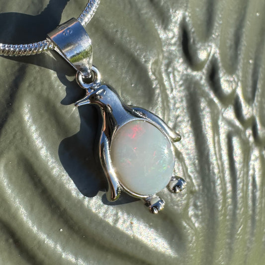 'Arctic Glow' ~ Handcrafted 1ct Solid Coober Pedy Opal Sterling Silver Pendant Necklace