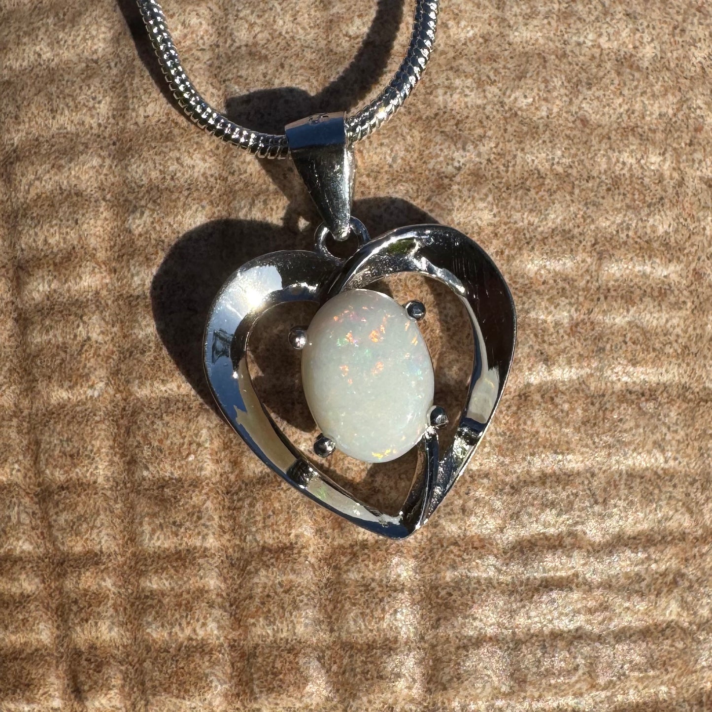 'Opal Love' ~ Handcrafted 0.9ct Solid Coober Pedy Opal Sterling Silver Pendant Necklace