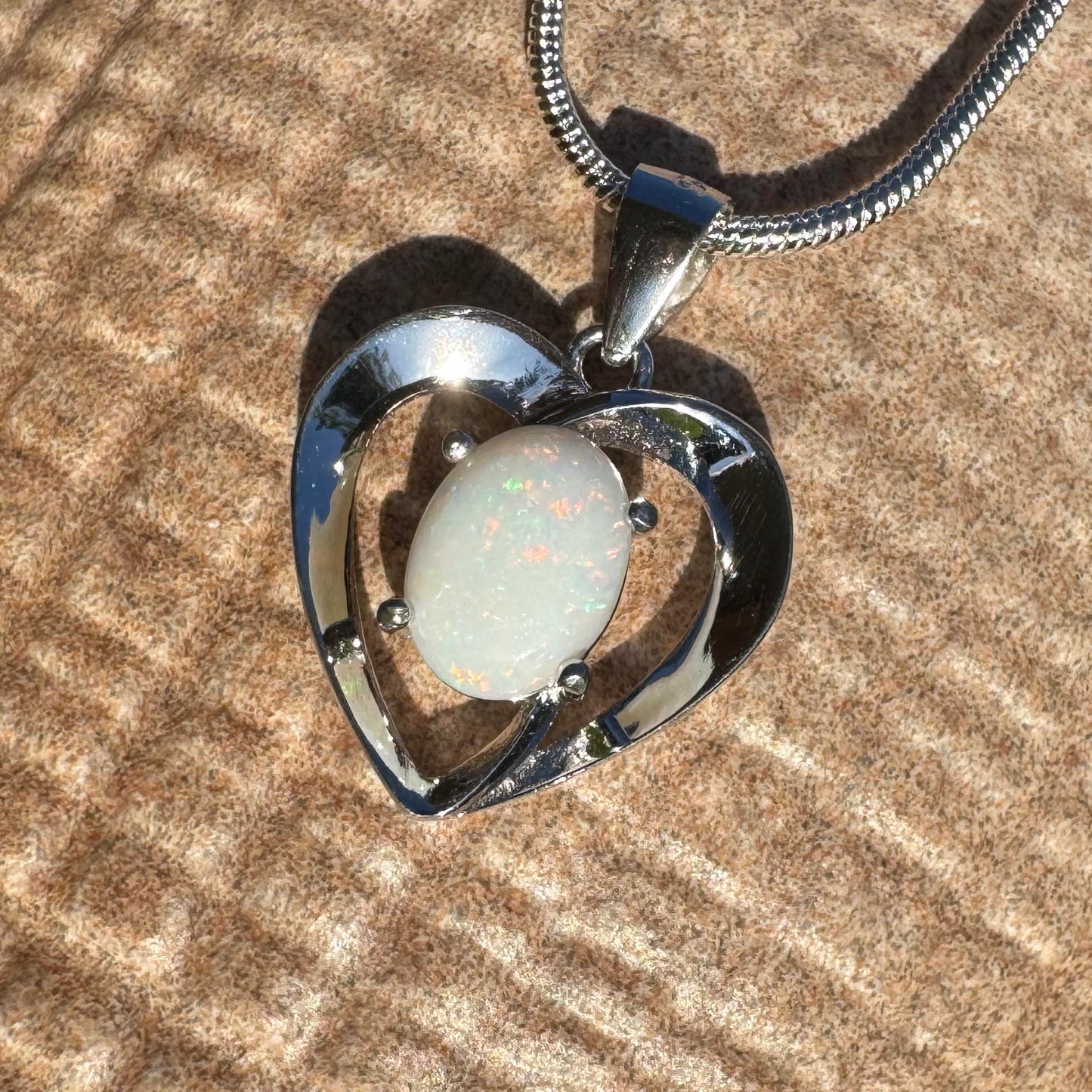 'Opal Love' ~ Handcrafted 0.9ct Solid Coober Pedy Opal Sterling Silver Pendant Necklace