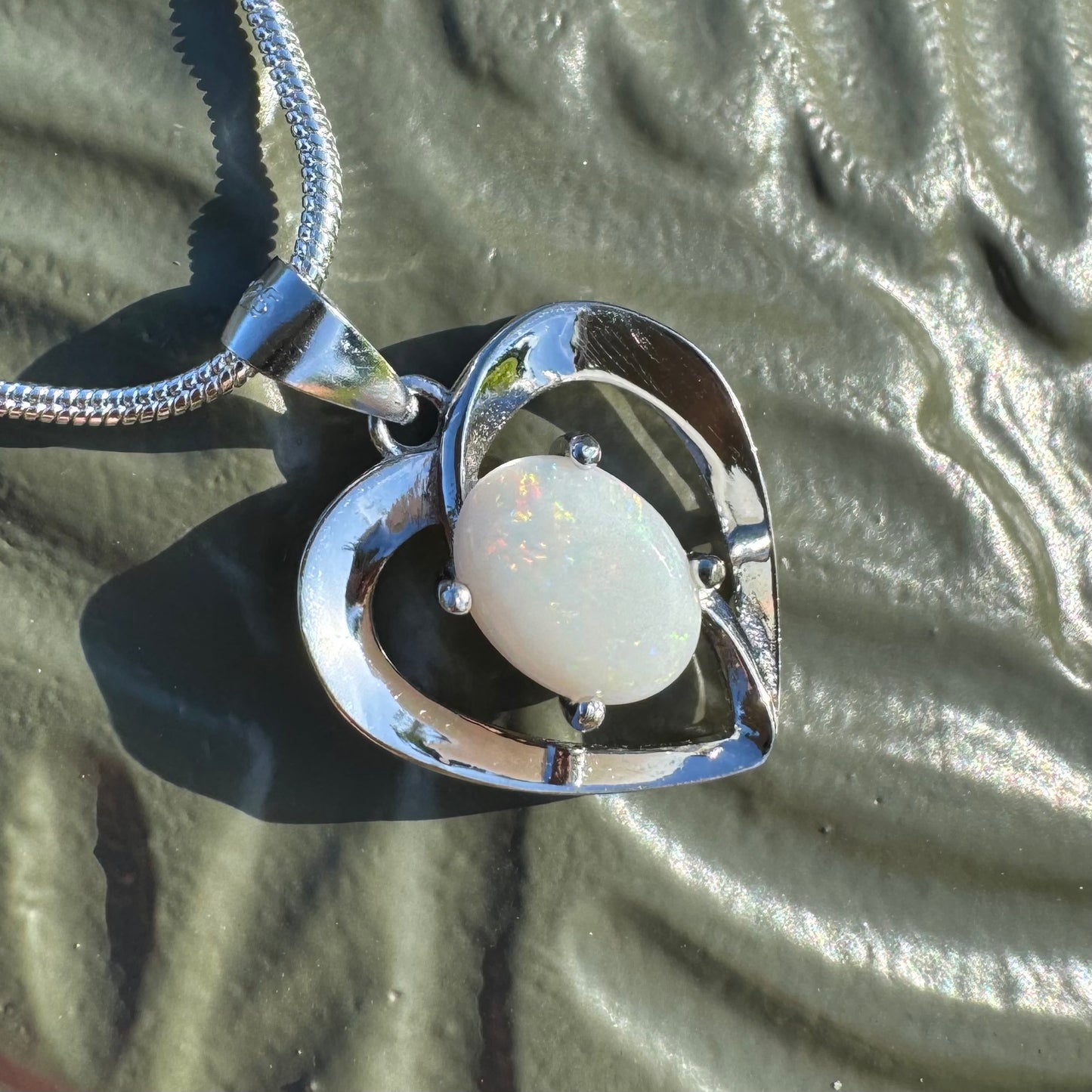 'Opal Love' ~ Handcrafted 0.9ct Solid Coober Pedy Opal Sterling Silver Pendant Necklace